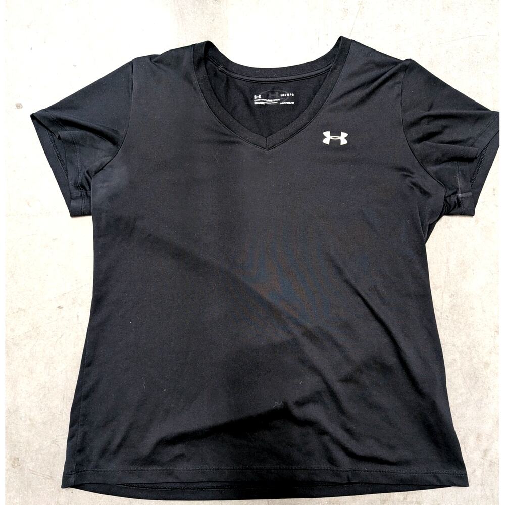Under Armour HeatGear Loose Fit V-Neck Short Sleeve Training Shirt Black Large
